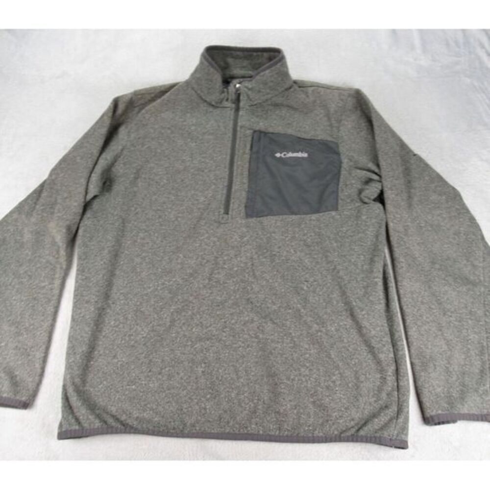 Columbia Sweater Mens Large Gray Zip Pocket 1/2 Zip Fleece Pullover Outdoor Golf